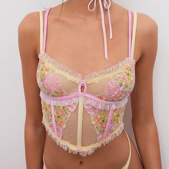 For Love And Lemons Floral Frenzy Bustier Pastel Yellow Small-DD NEW - Picture 1 of 6